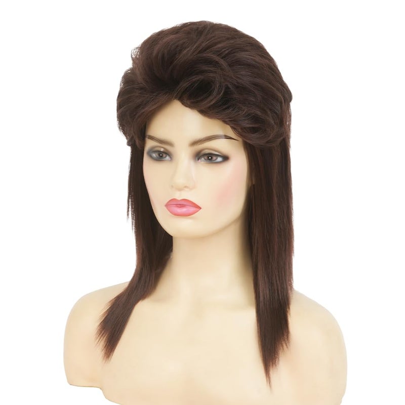 تسيسيس شعر مستعار بني طويل من تسيس للنساء، مستوحى من تسريحات شعر الروك في السبعينيات والثمانينيات، شعر مستعار كثيف ومتدرج بطول الكتف، مناسب للتنكر والاستخدام اليومي (بني) - Image 3